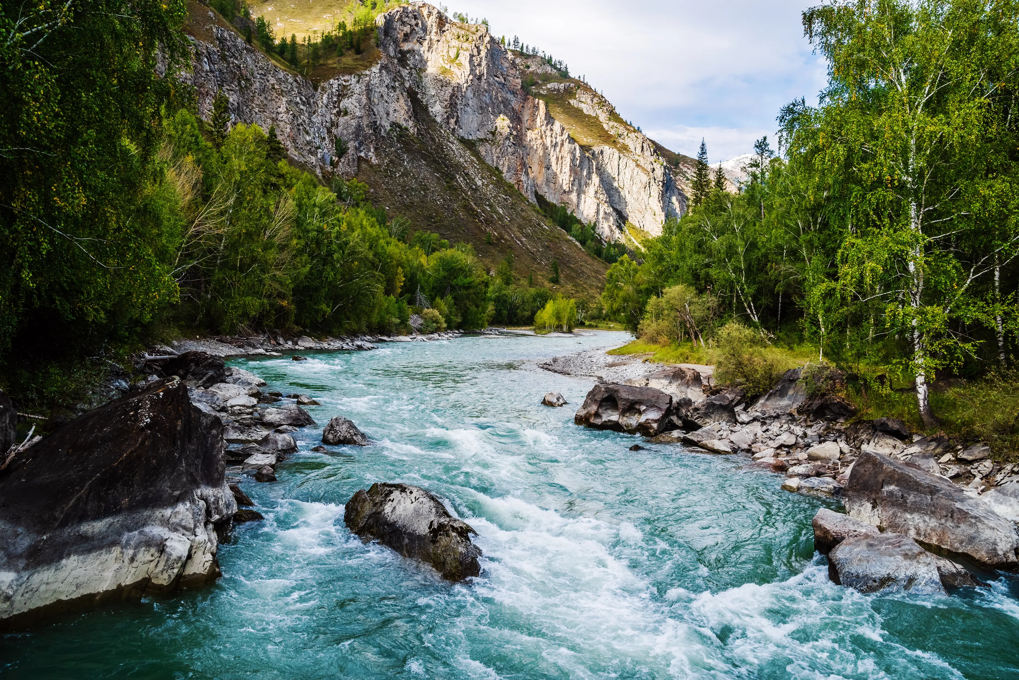 A gentle river moving over stones